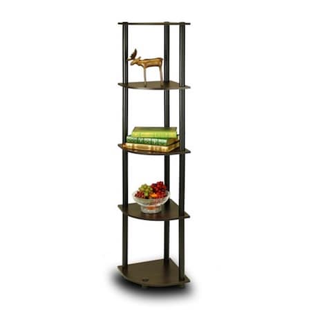 Highkey Turn-N-Tube 5 Tier Corner Display Rack Shelving Unit, Espresso & Black - 57.7 x 11.6 x 11.6 in. LR25367